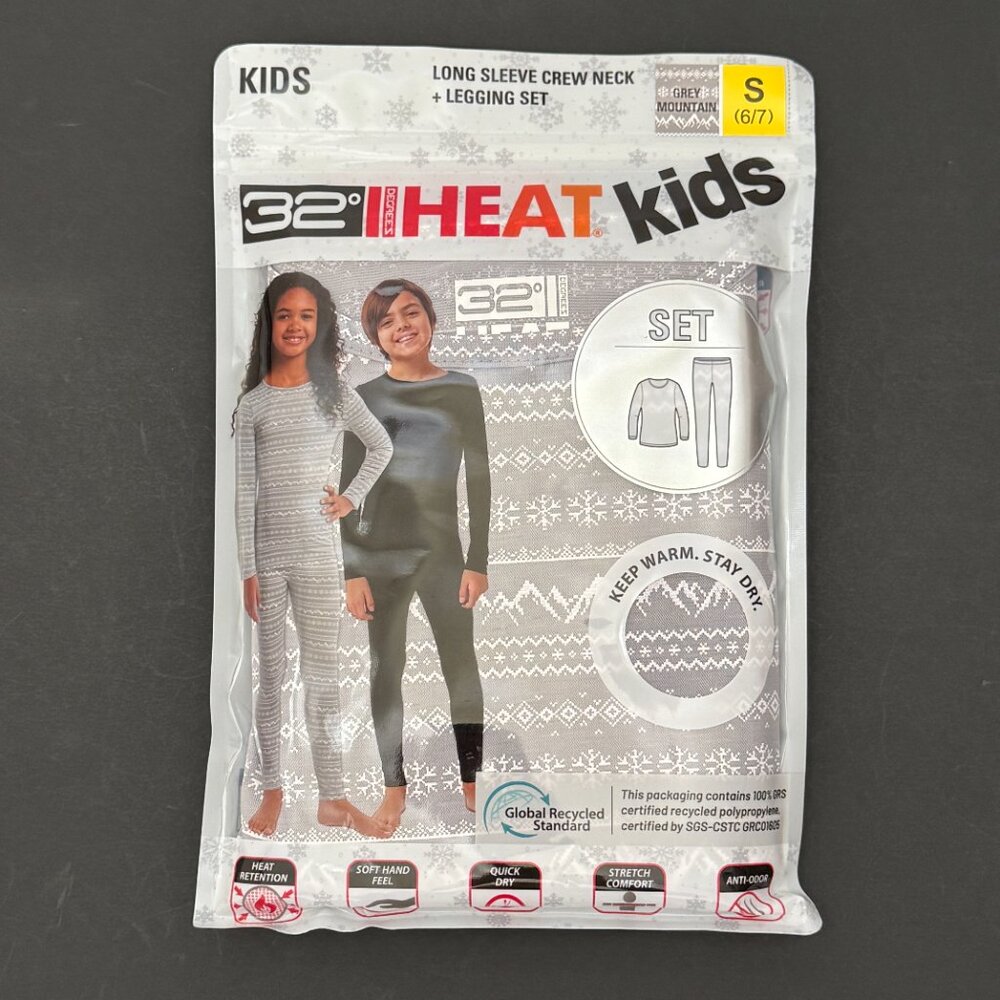 32 Degrees Kids' Gray Heat Set - S (6/7) NWT
